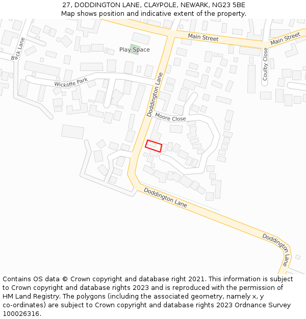 27, DODDINGTON LANE, CLAYPOLE, NEWARK, NG23 5BE: Location map and indicative extent of plot