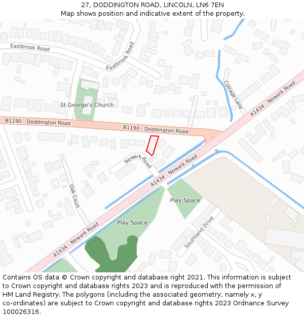 27, DODDINGTON ROAD, LINCOLN, LN6 7EN: Location map and indicative extent of plot