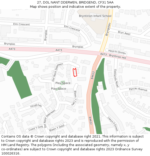 27, DOL NANT DDERWEN, BRIDGEND, CF31 5AA: Location map and indicative extent of plot