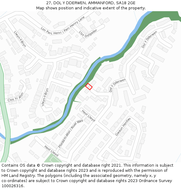 27, DOL Y DDERWEN, AMMANFORD, SA18 2GE: Location map and indicative extent of plot