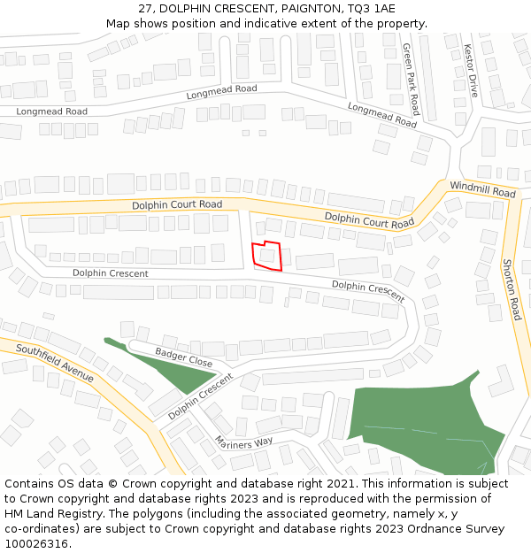 27, DOLPHIN CRESCENT, PAIGNTON, TQ3 1AE: Location map and indicative extent of plot