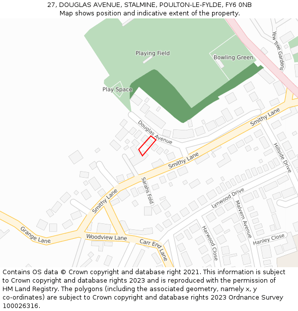 27, DOUGLAS AVENUE, STALMINE, POULTON-LE-FYLDE, FY6 0NB: Location map and indicative extent of plot