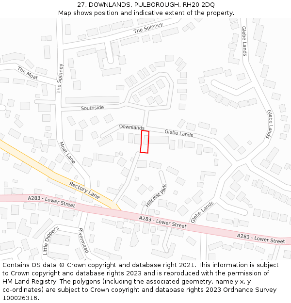 27, DOWNLANDS, PULBOROUGH, RH20 2DQ: Location map and indicative extent of plot