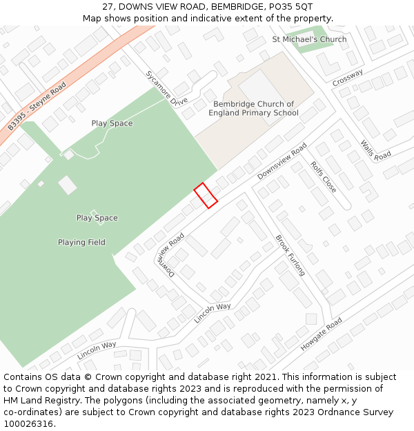 27, DOWNS VIEW ROAD, BEMBRIDGE, PO35 5QT: Location map and indicative extent of plot