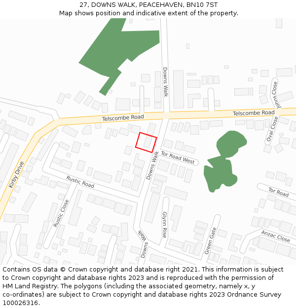 27, DOWNS WALK, PEACEHAVEN, BN10 7ST: Location map and indicative extent of plot