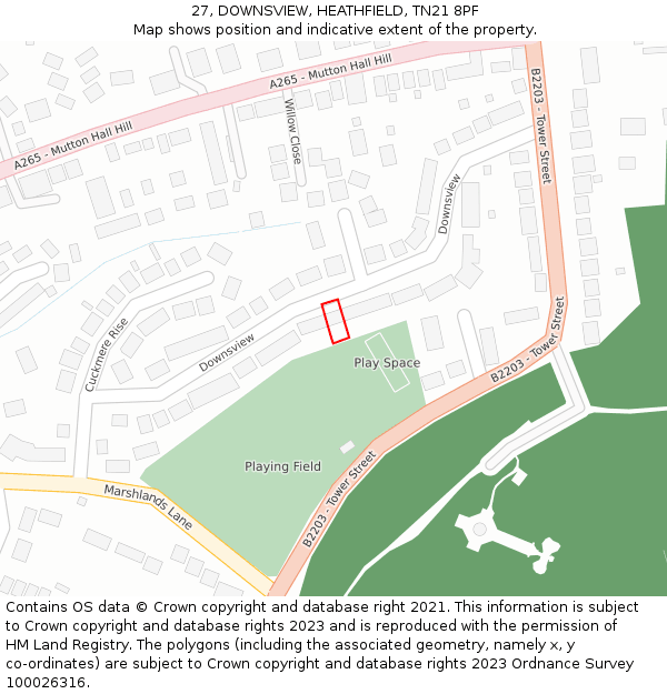 27, DOWNSVIEW, HEATHFIELD, TN21 8PF: Location map and indicative extent of plot