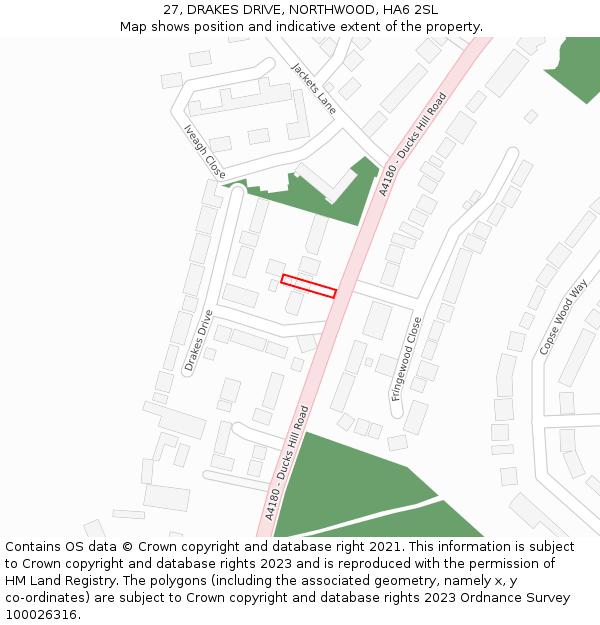 27, DRAKES DRIVE, NORTHWOOD, HA6 2SL: Location map and indicative extent of plot