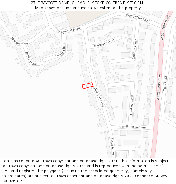 27, DRAYCOTT DRIVE, CHEADLE, STOKE-ON-TRENT, ST10 1NH: Location map and indicative extent of plot