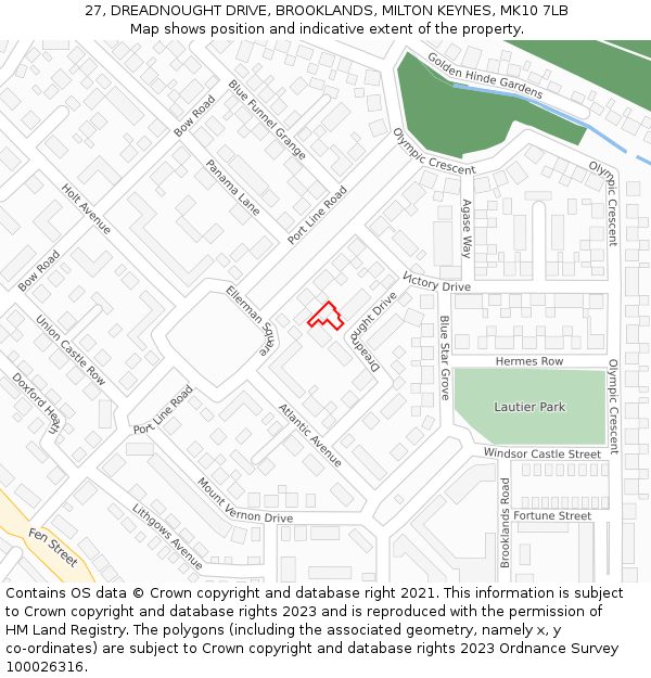 27, DREADNOUGHT DRIVE, BROOKLANDS, MILTON KEYNES, MK10 7LB: Location map and indicative extent of plot