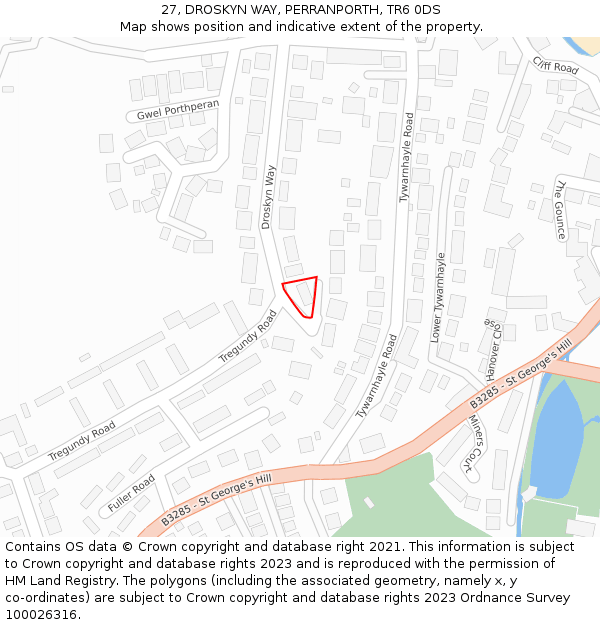 27, DROSKYN WAY, PERRANPORTH, TR6 0DS: Location map and indicative extent of plot