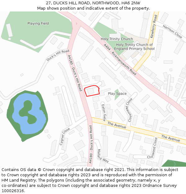 27, DUCKS HILL ROAD, NORTHWOOD, HA6 2NW: Location map and indicative extent of plot