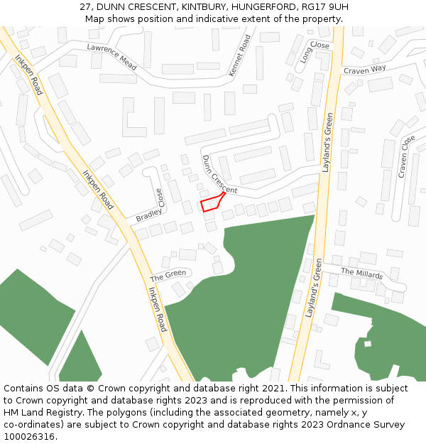 27, DUNN CRESCENT, KINTBURY, HUNGERFORD, RG17 9UH: Location map and indicative extent of plot