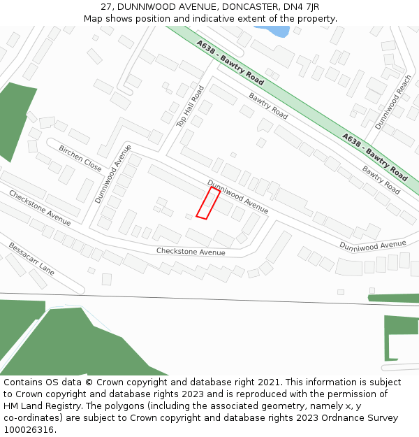 27, DUNNIWOOD AVENUE, DONCASTER, DN4 7JR: Location map and indicative extent of plot