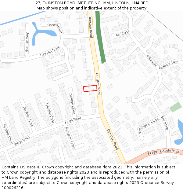 27, DUNSTON ROAD, METHERINGHAM, LINCOLN, LN4 3ED: Location map and indicative extent of plot
