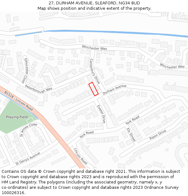 27, DURHAM AVENUE, SLEAFORD, NG34 8UD: Location map and indicative extent of plot