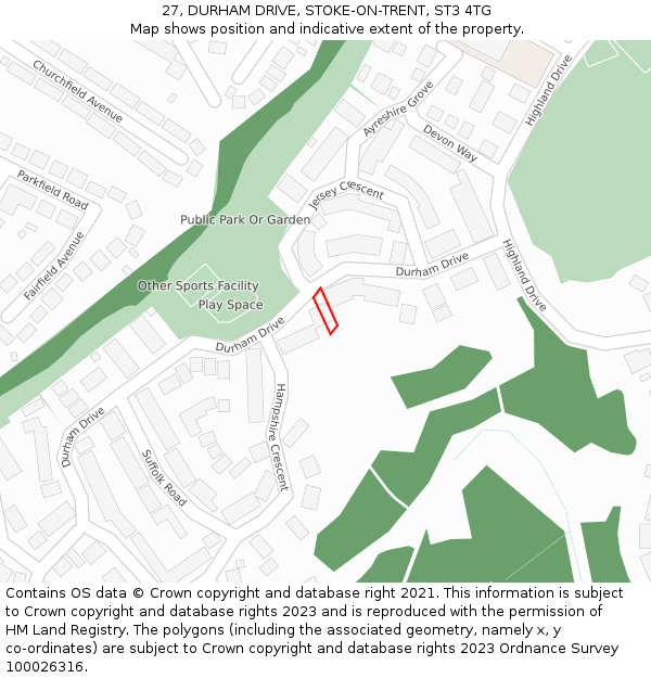 27, DURHAM DRIVE, STOKE-ON-TRENT, ST3 4TG: Location map and indicative extent of plot