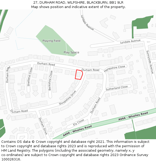 27, DURHAM ROAD, WILPSHIRE, BLACKBURN, BB1 9LR: Location map and indicative extent of plot