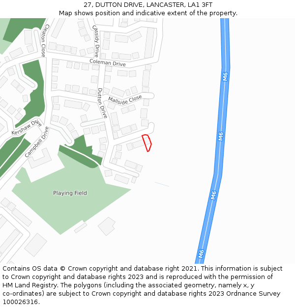 27, DUTTON DRIVE, LANCASTER, LA1 3FT: Location map and indicative extent of plot
