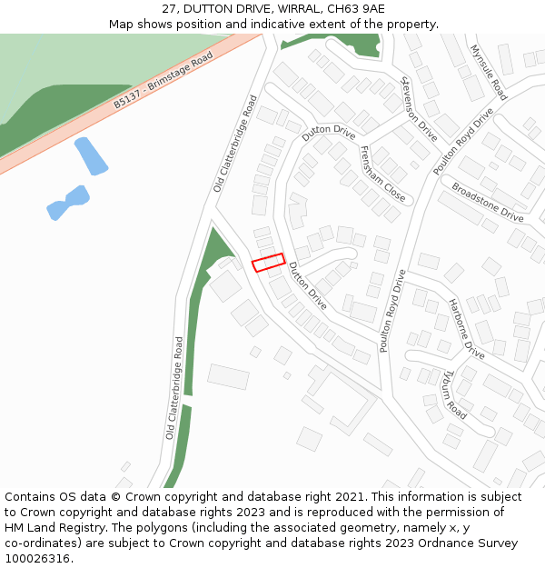 27, DUTTON DRIVE, WIRRAL, CH63 9AE: Location map and indicative extent of plot