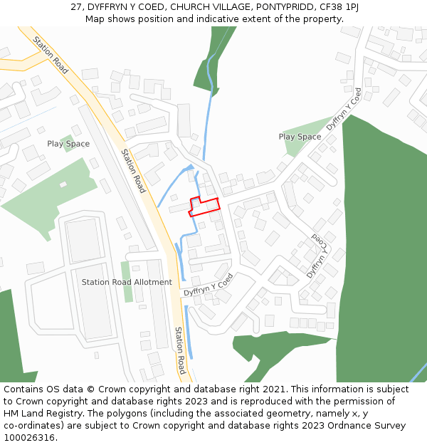 27, DYFFRYN Y COED, CHURCH VILLAGE, PONTYPRIDD, CF38 1PJ: Location map and indicative extent of plot