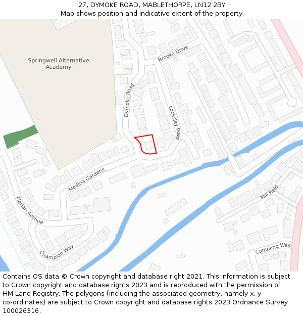 27, DYMOKE ROAD, MABLETHORPE, LN12 2BY: Location map and indicative extent of plot