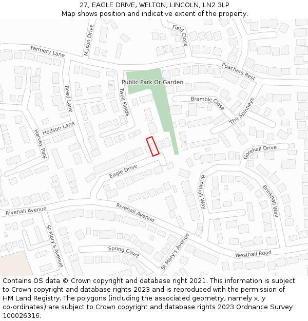 27, EAGLE DRIVE, WELTON, LINCOLN, LN2 3LP: Location map and indicative extent of plot