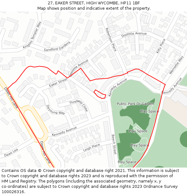 27, EAKER STREET, HIGH WYCOMBE, HP11 1BF: Location map and indicative extent of plot