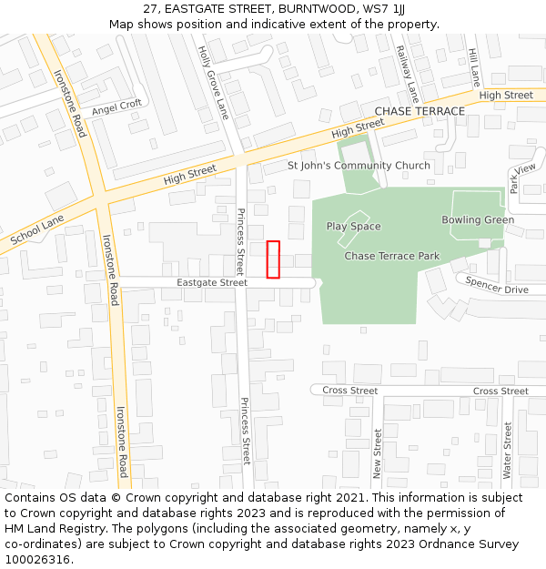 27, EASTGATE STREET, BURNTWOOD, WS7 1JJ: Location map and indicative extent of plot