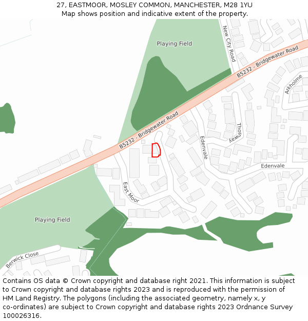 27, EASTMOOR, MOSLEY COMMON, MANCHESTER, M28 1YU: Location map and indicative extent of plot