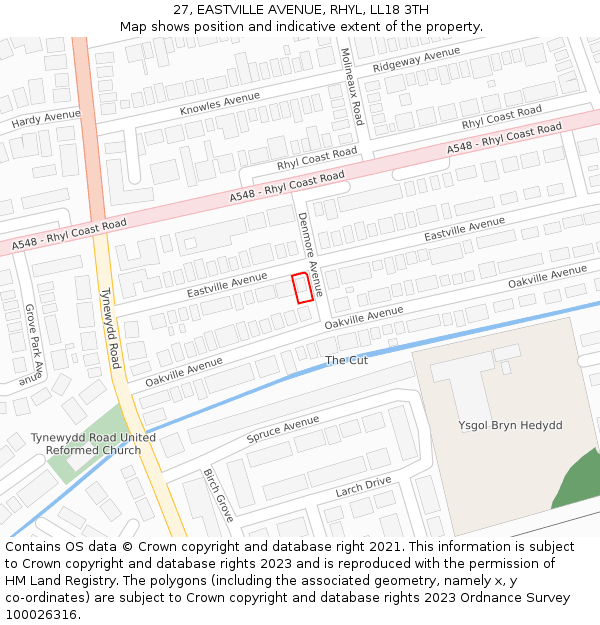 27, EASTVILLE AVENUE, RHYL, LL18 3TH: Location map and indicative extent of plot