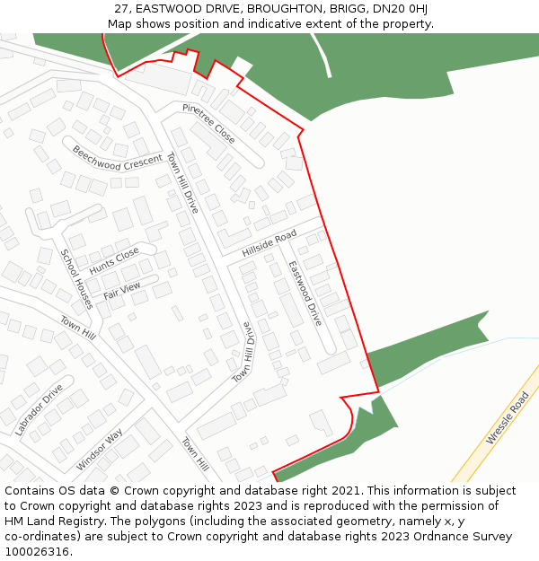 27, EASTWOOD DRIVE, BROUGHTON, BRIGG, DN20 0HJ: Location map and indicative extent of plot