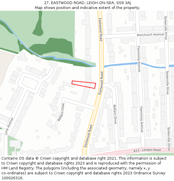 27, EASTWOOD ROAD, LEIGH-ON-SEA, SS9 3AJ: Location map and indicative extent of plot