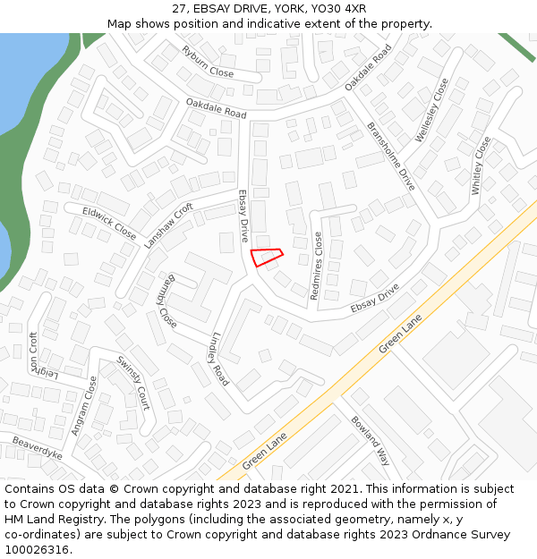 27, EBSAY DRIVE, YORK, YO30 4XR: Location map and indicative extent of plot