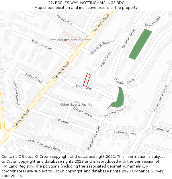 27, ECCLES WAY, NOTTINGHAM, NG3 3DG: Location map and indicative extent of plot