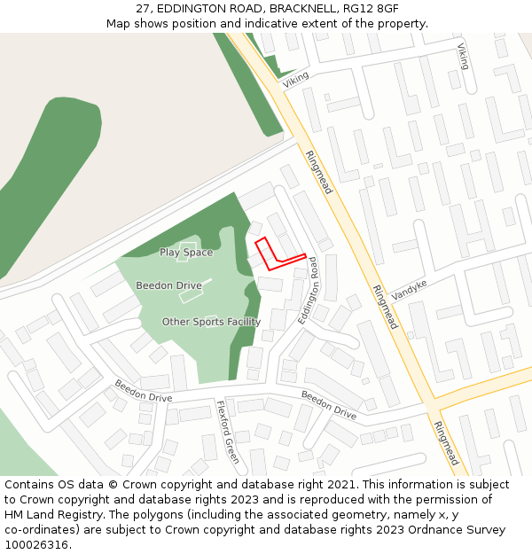 27, EDDINGTON ROAD, BRACKNELL, RG12 8GF: Location map and indicative extent of plot