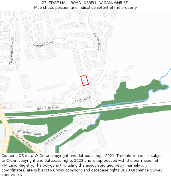 27, EDGE HALL ROAD, ORRELL, WIGAN, WN5 8TL: Location map and indicative extent of plot