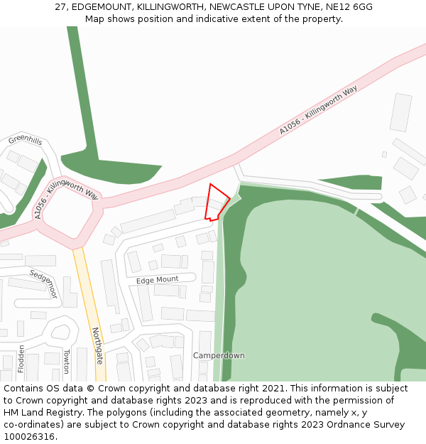 27, EDGEMOUNT, KILLINGWORTH, NEWCASTLE UPON TYNE, NE12 6GG: Location map and indicative extent of plot