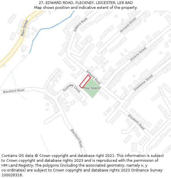 27, EDWARD ROAD, FLECKNEY, LEICESTER, LE8 8AD: Location map and indicative extent of plot