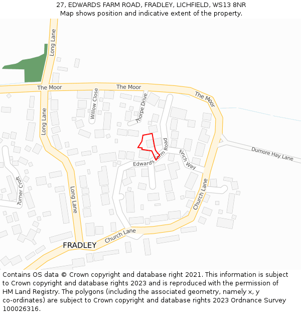 27, EDWARDS FARM ROAD, FRADLEY, LICHFIELD, WS13 8NR: Location map and indicative extent of plot