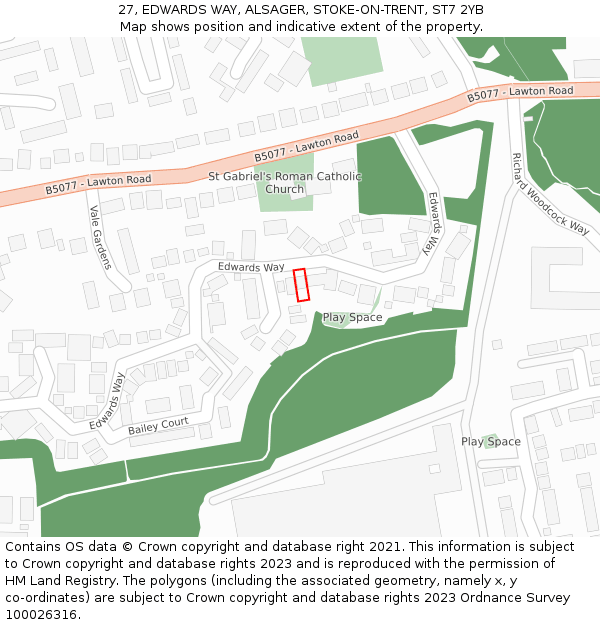 27, EDWARDS WAY, ALSAGER, STOKE-ON-TRENT, ST7 2YB: Location map and indicative extent of plot