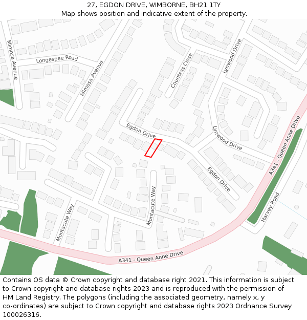 27, EGDON DRIVE, WIMBORNE, BH21 1TY: Location map and indicative extent of plot