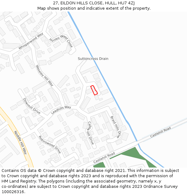 27, EILDON HILLS CLOSE, HULL, HU7 4ZJ: Location map and indicative extent of plot