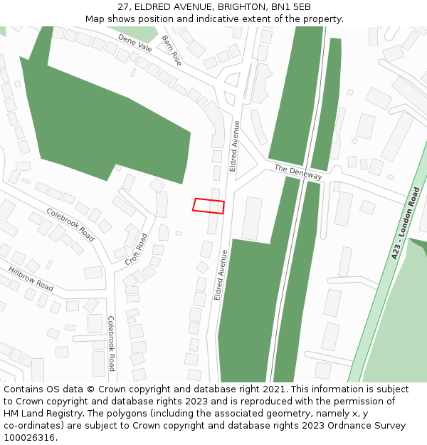 27, ELDRED AVENUE, BRIGHTON, BN1 5EB: Location map and indicative extent of plot