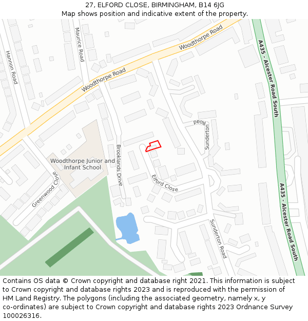 27, ELFORD CLOSE, BIRMINGHAM, B14 6JG: Location map and indicative extent of plot