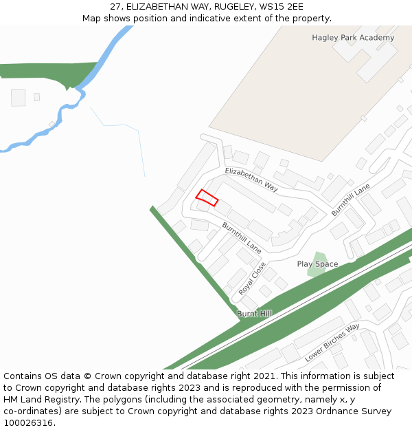 27, ELIZABETHAN WAY, RUGELEY, WS15 2EE: Location map and indicative extent of plot