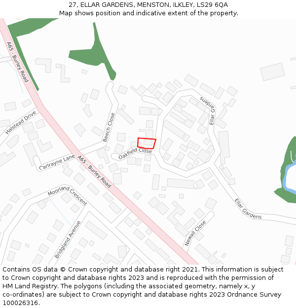 27, ELLAR GARDENS, MENSTON, ILKLEY, LS29 6QA: Location map and indicative extent of plot