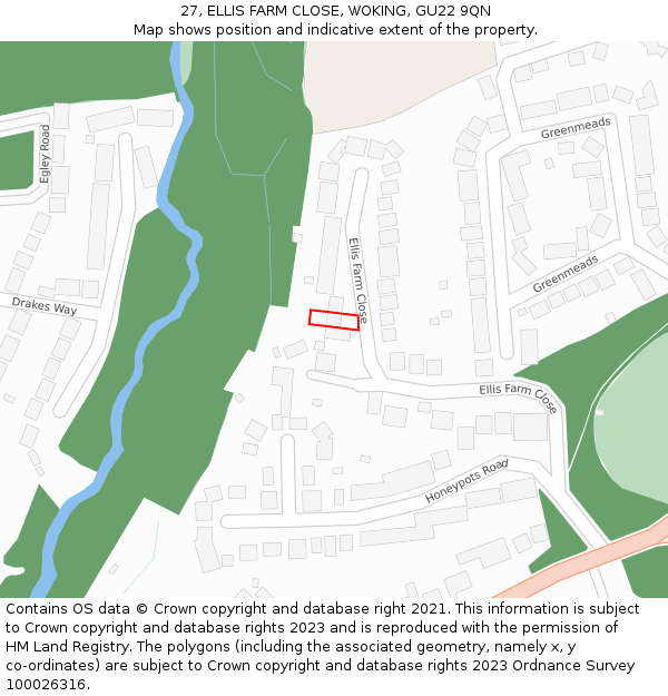 27, ELLIS FARM CLOSE, WOKING, GU22 9QN: Location map and indicative extent of plot