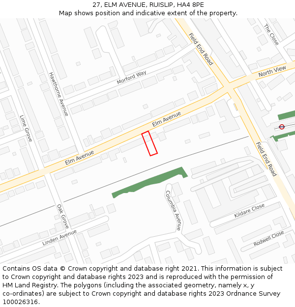 27, ELM AVENUE, RUISLIP, HA4 8PE: Location map and indicative extent of plot