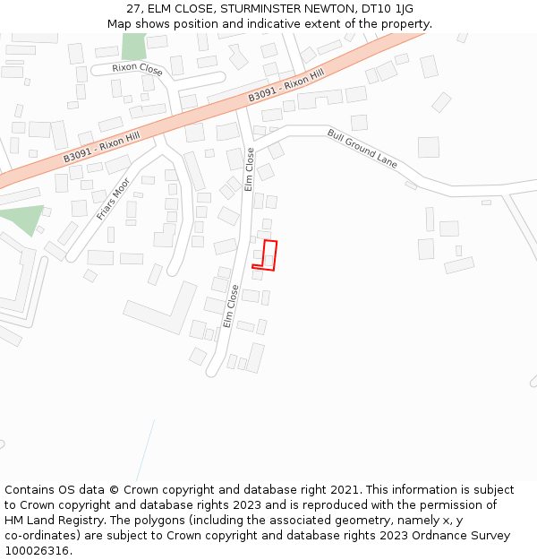 27, ELM CLOSE, STURMINSTER NEWTON, DT10 1JG: Location map and indicative extent of plot