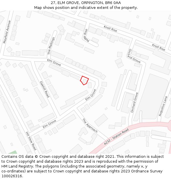 27, ELM GROVE, ORPINGTON, BR6 0AA: Location map and indicative extent of plot